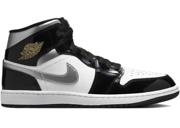 Air Jordan 1 Mid SE Patent Black White Metallic Silver Metallic Gold