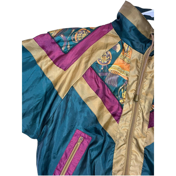 (90s) Versace esque Women's Colorblock Satin Windbreaker