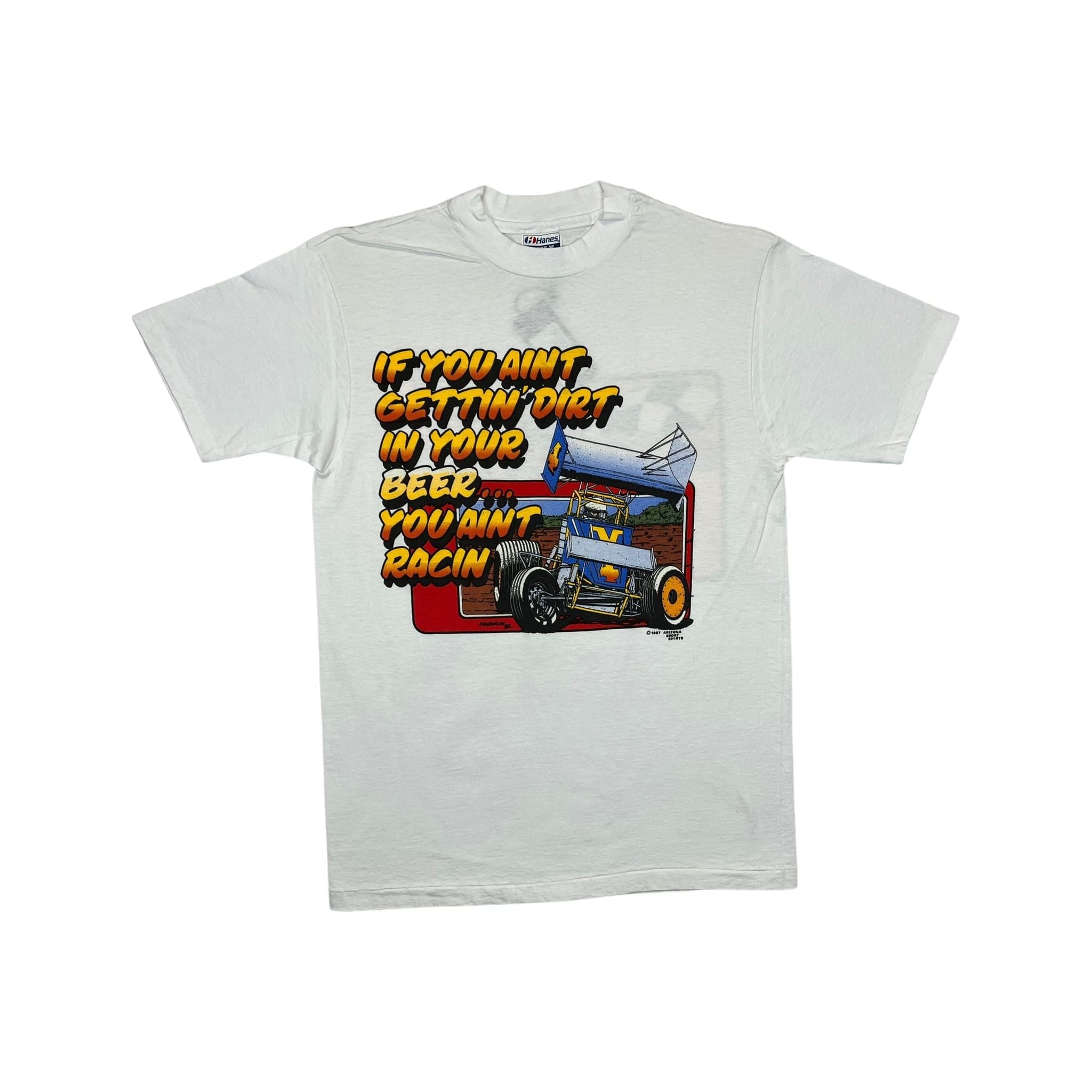 268867 (1987) Dirt In Your Beer While Racing, NARC Sprint Car White T-Shirt