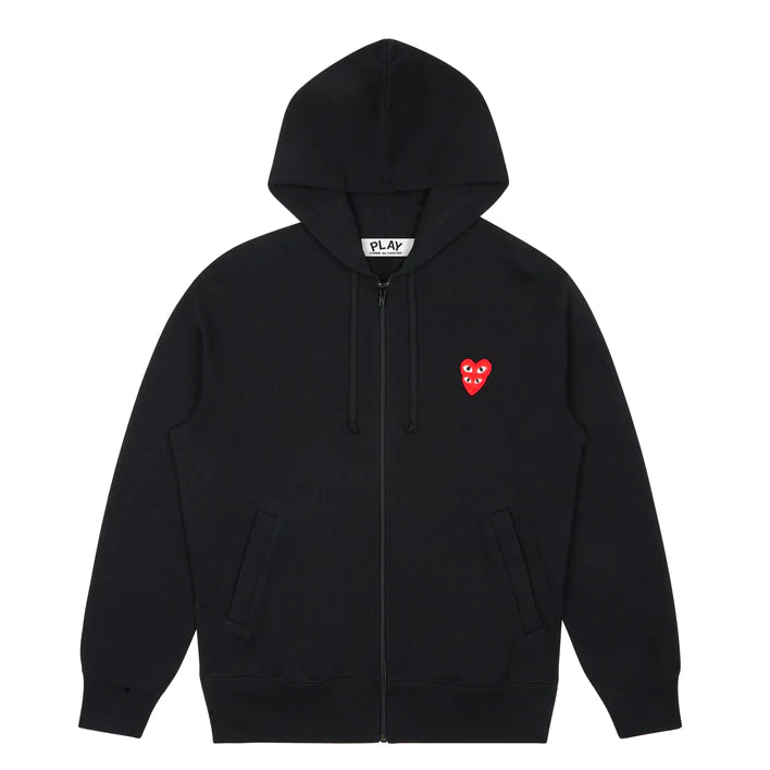 272889 COMME DES GARCONS PLAY Black Double Red Heart Zip Up Hoodie