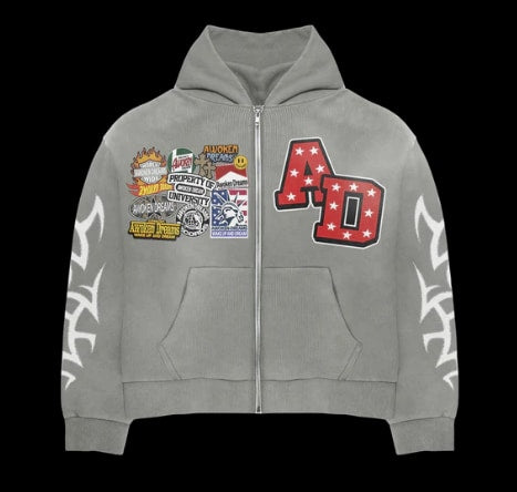 SP7256 Awoken Dreams Patchwork Zip Up Grey