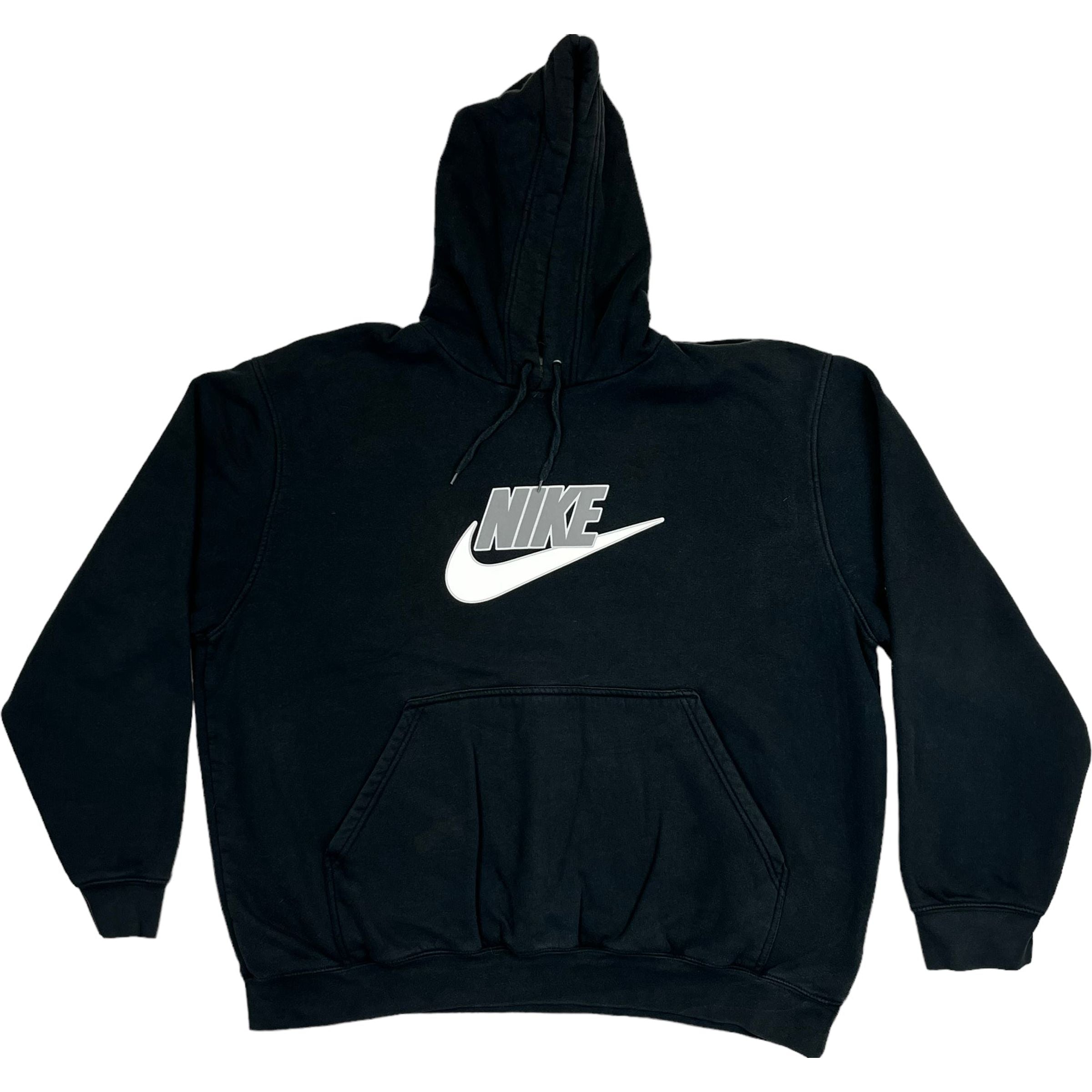 275039 (90s) Nike Grey Swoosh Logo Black Essential Hoodie