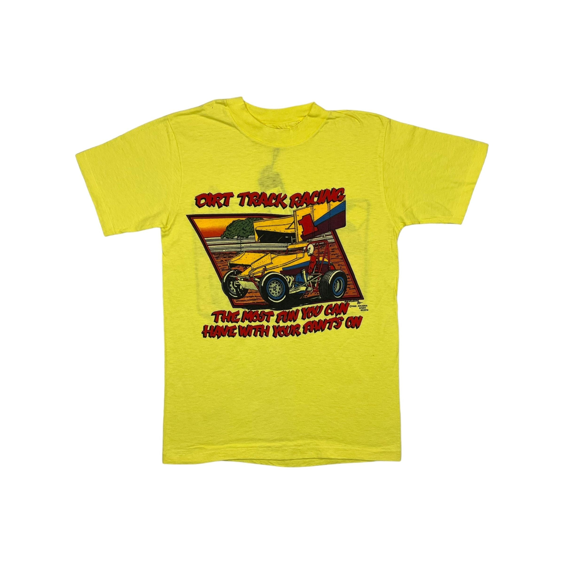 268896 (1986) Dirt Track Racing The Most Fun.. With Your Pants On Yellow T-Shirt m