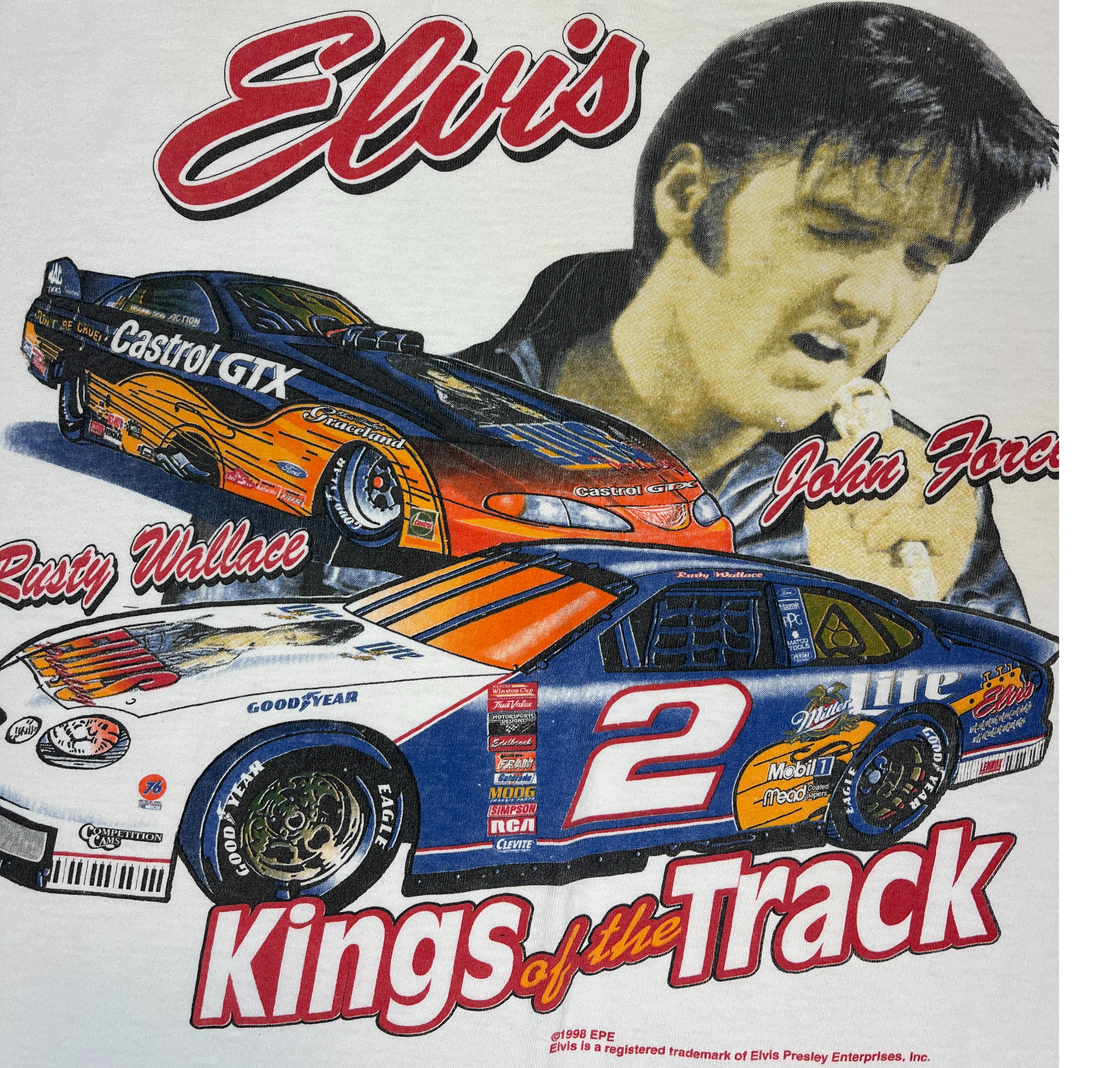 378317 (1998) Elvis Presley Nascar Kings of the Track Racing T-Shirt