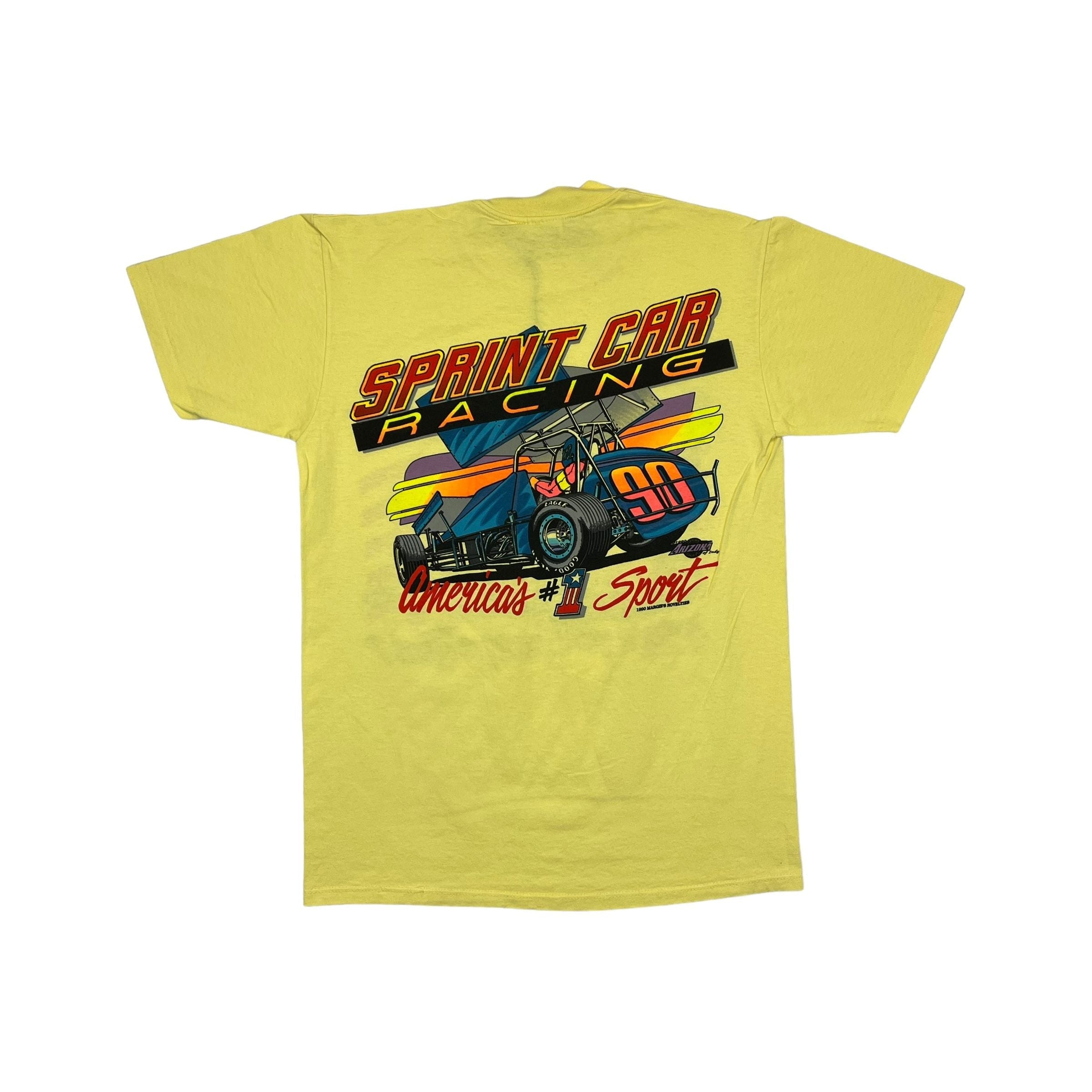 268994 (1990) Beers, Bikinis, & Racing Sprint Car Dirt Racing Yellow T-Shirt