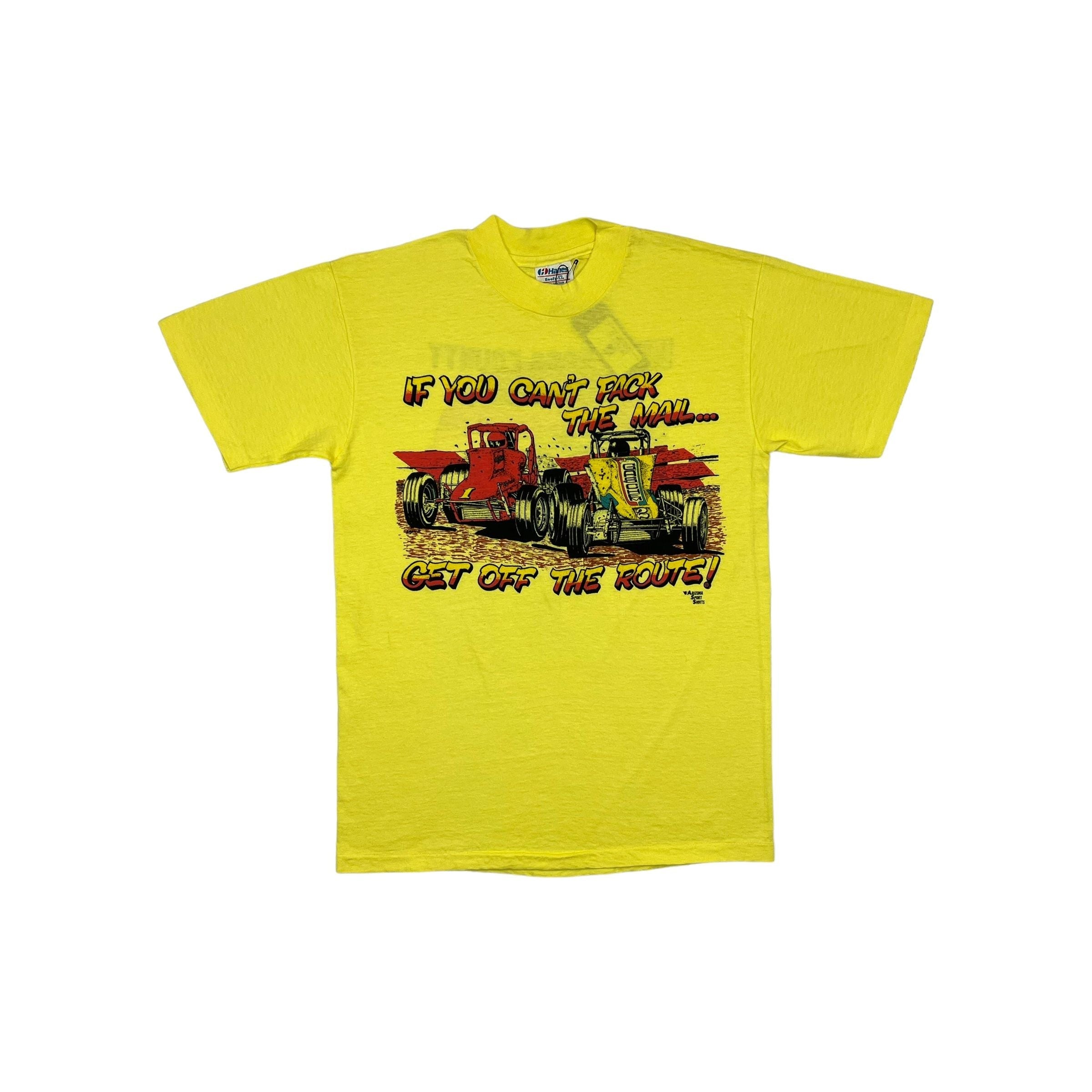 268903 (80s) Sprint Car Dirt Track Mail Racing Pun Yellow T-Shirt L