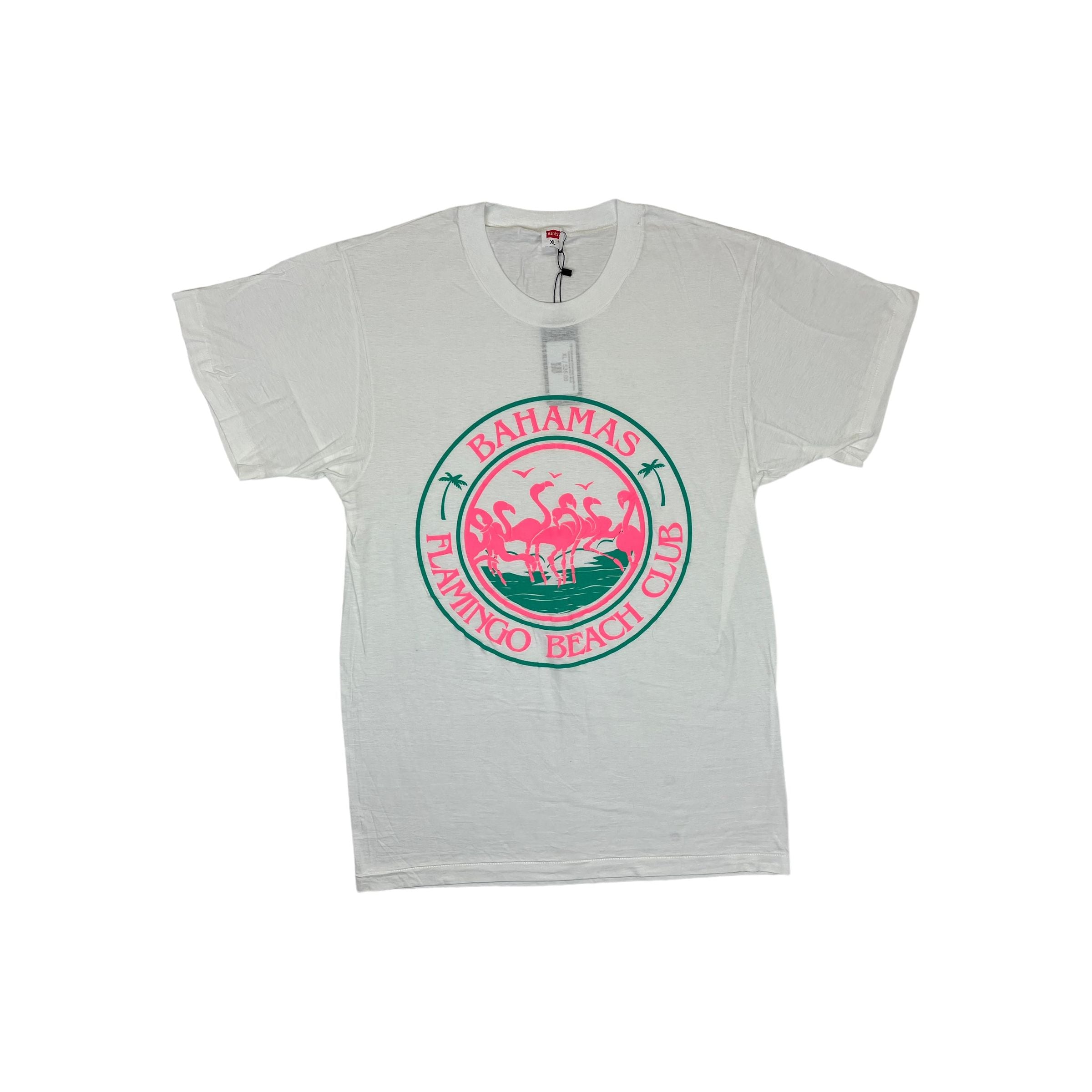 272922 (80s) Bahamas Flamingo Beach Club Vacation Graphic T-Shirt