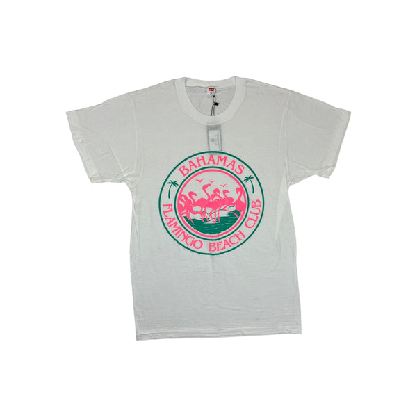 (80s) Bahamas Flamingo Beach Club Vacation Graphic T-Shirt