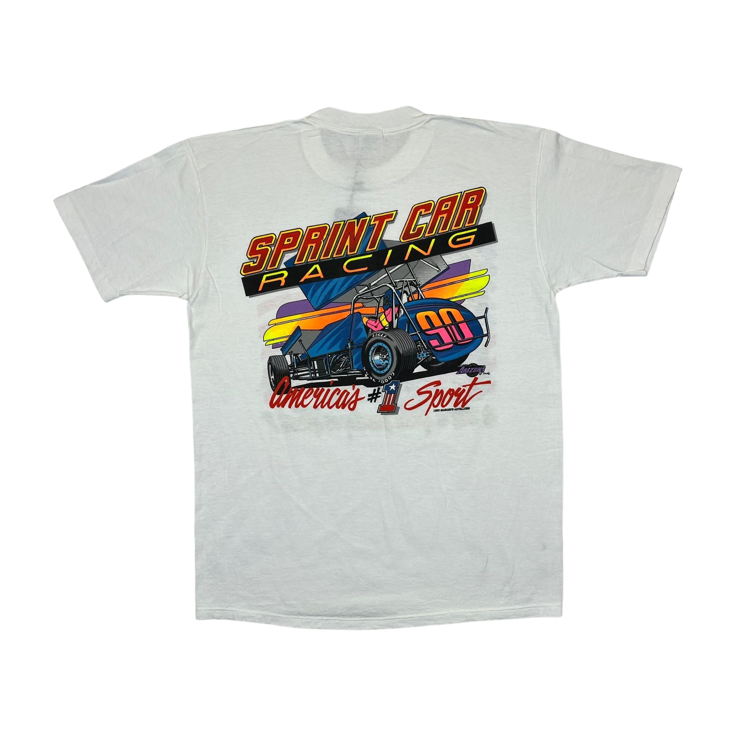268996 (1990) Beers, Bikinis, & Racing Sprint Car Dirt Racing White T-Shirt