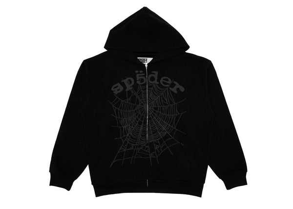 Sp5der OG Web V2 Phantom Zip Up Hoodie Black