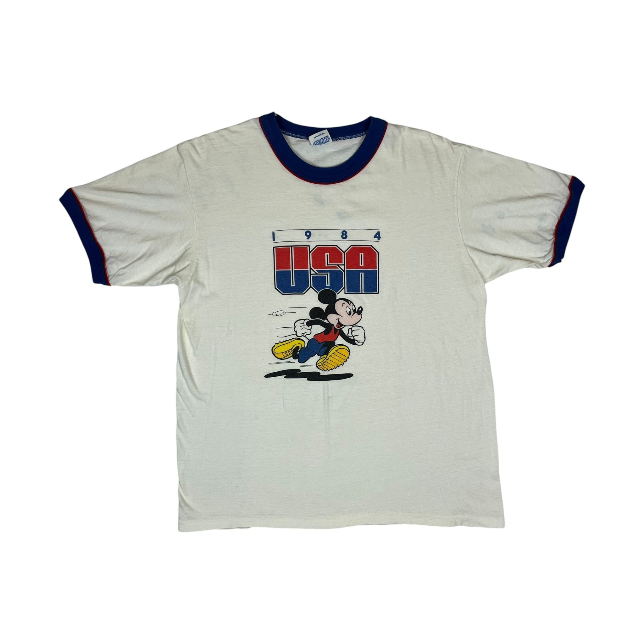 256532 (1984) Mickey Mouse USA Olympics Ringer T-Shirt