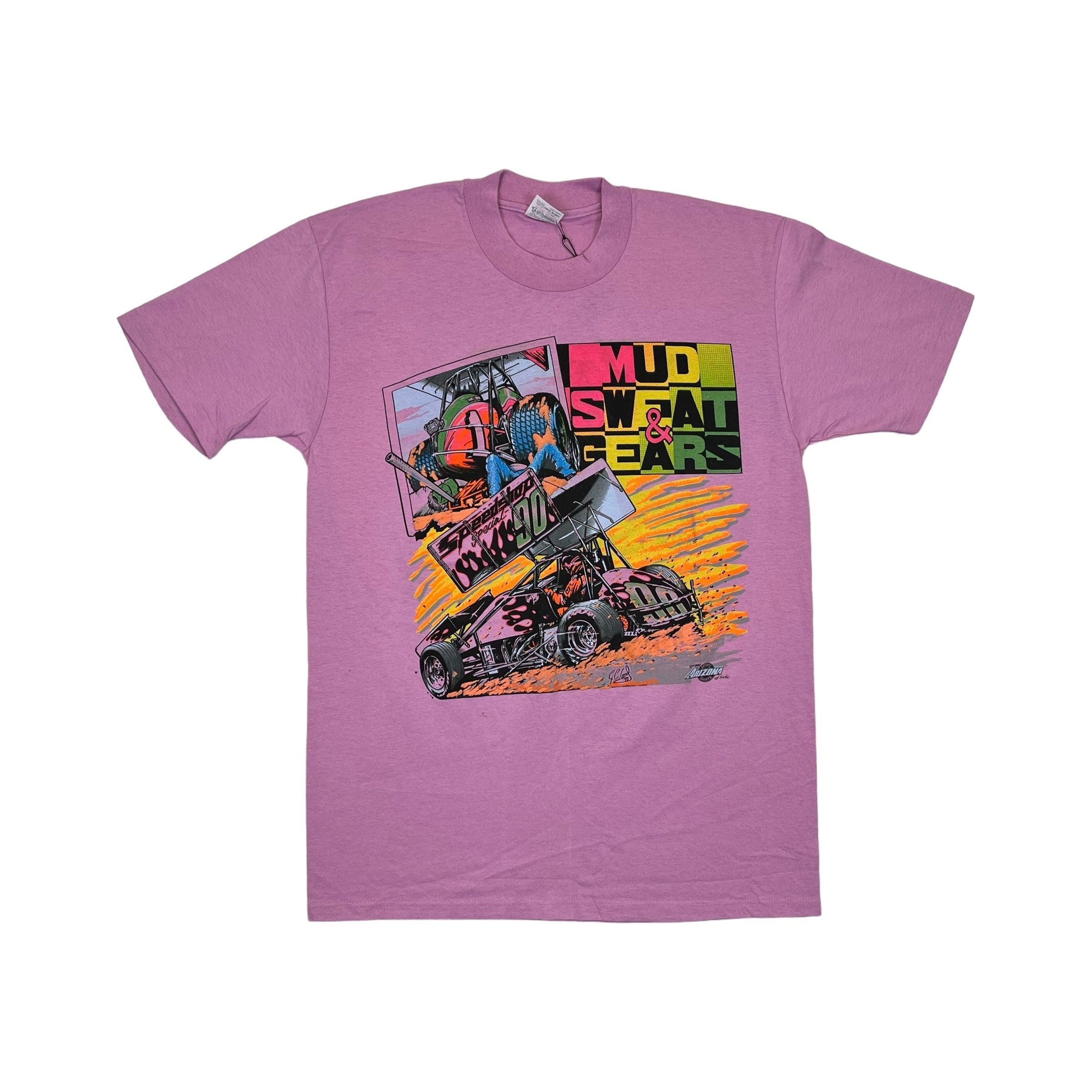 268983 (1990) Mud, Sweat, & Gears Sprint Car Dirt Racing Purple T-Shirt