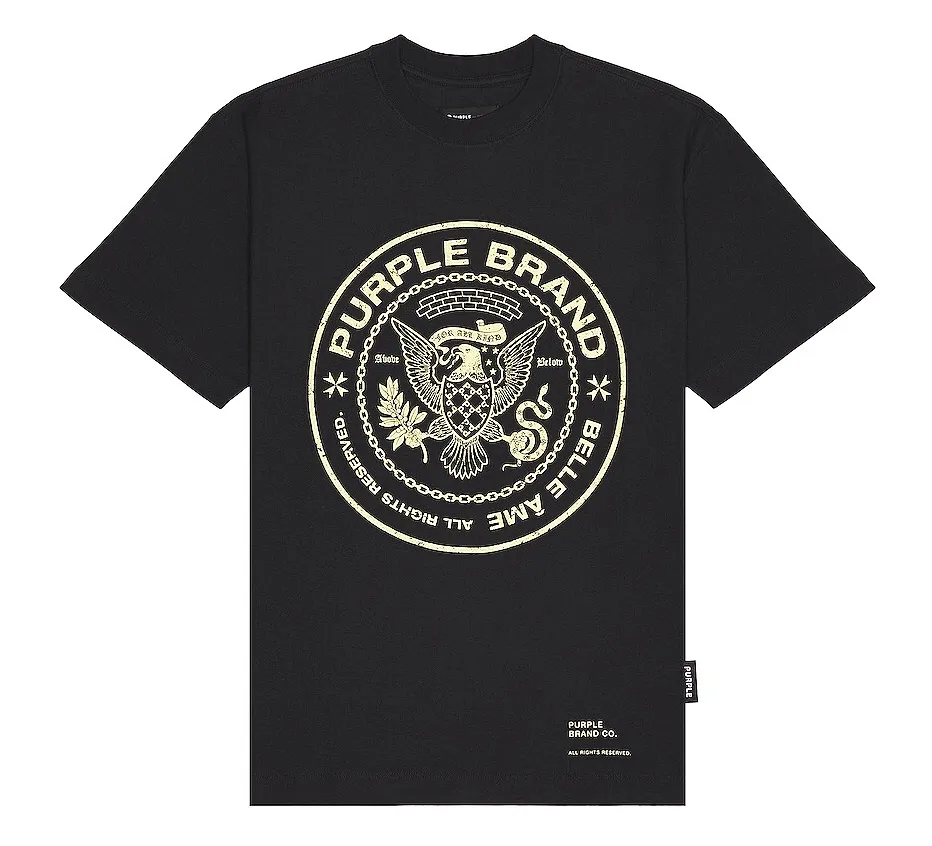 264357 Purple Brand Textured Jersey SS Tee Great Seal Black