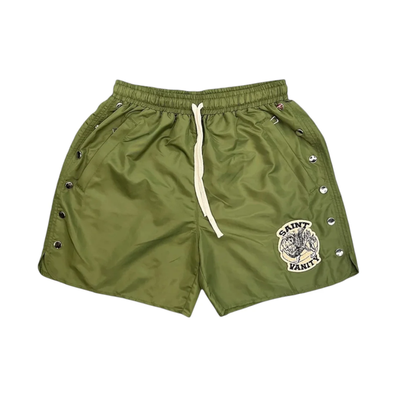 Saint Vanity Nylon Logo Button Shorts 'Olive Green'