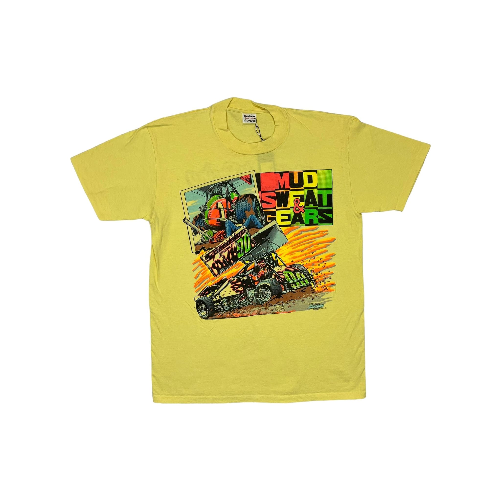 268974 (1990) Mud, Sweat, & Gears Sprint Car Dirt Racing Yellow T-Shirt