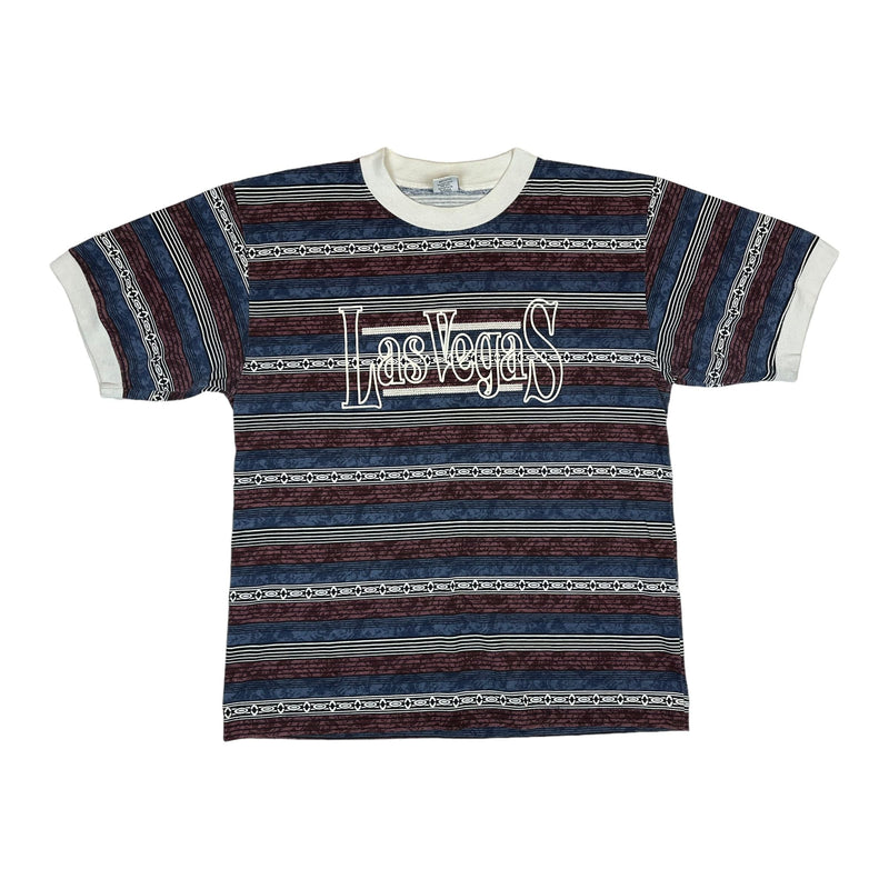 (90s) Las Vegas Striped Pattern Ringer Tourist T-Shirt