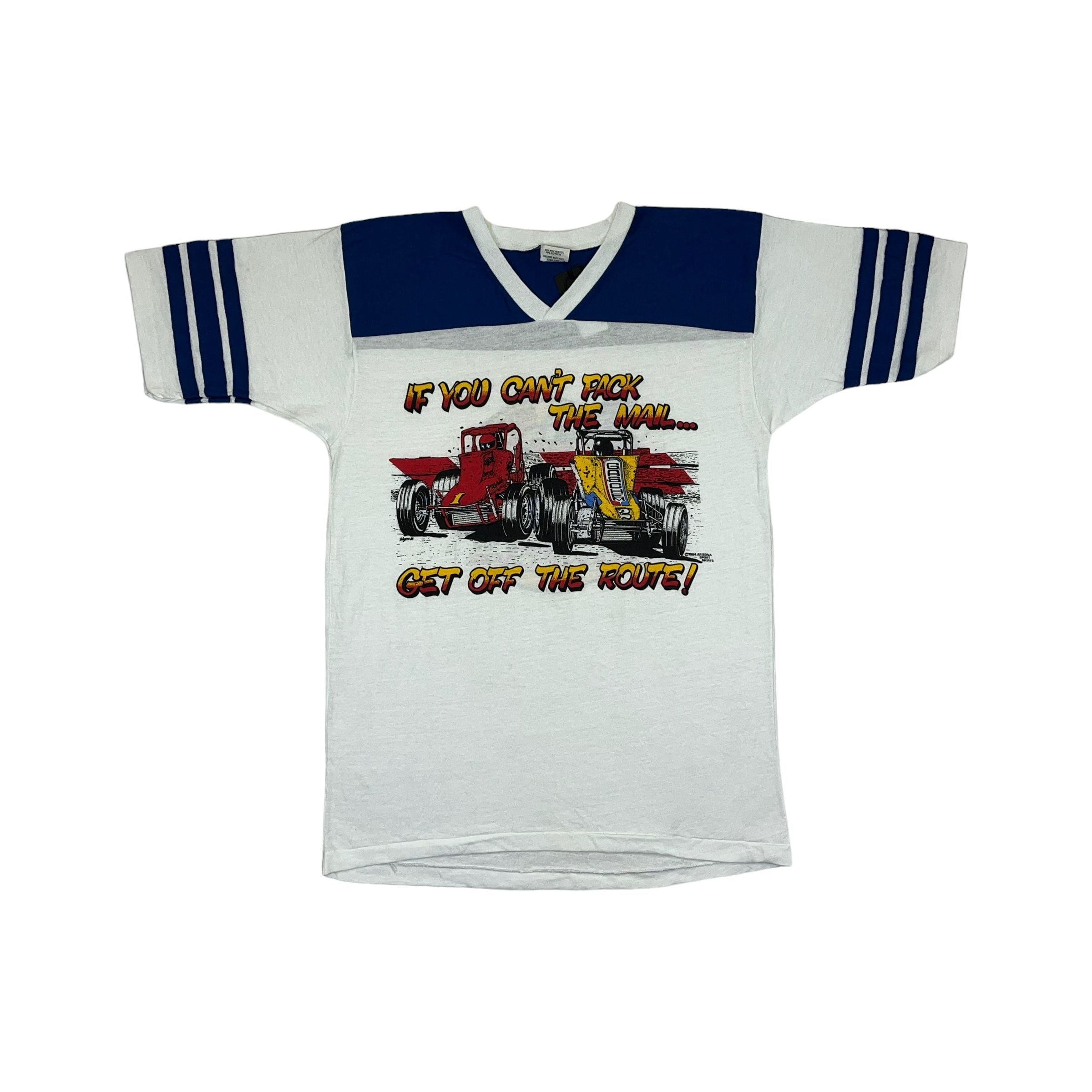 268899 (1984) Sprint Car Dirt Track Mail Racing Pun Jersey T-Shirt