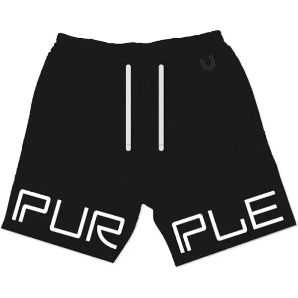 Purple Brand (Black French Terry Sweatshort Word Mark)