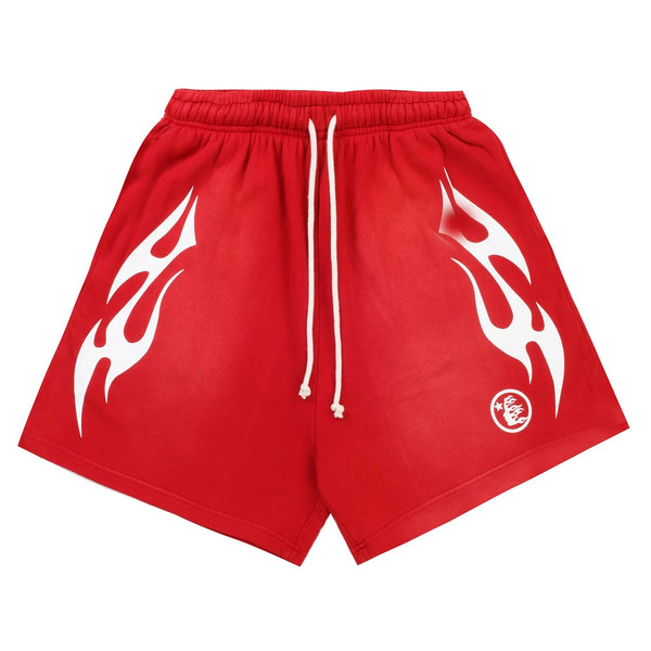 Hellstar Flame Shorts Red White