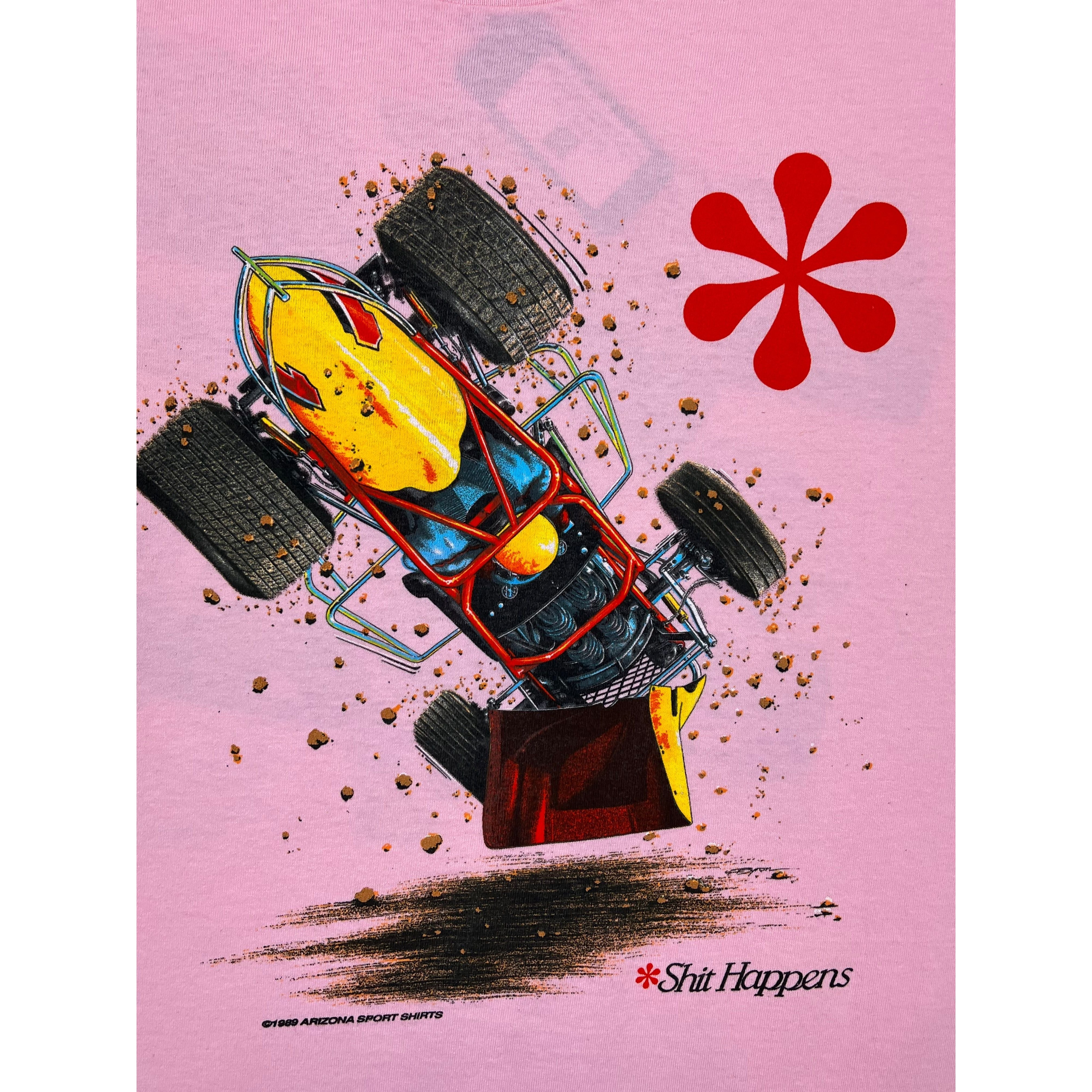 269056 (1990) Shit Happens, Sprint Car Racing Double Sided Light Pink T-Shirt