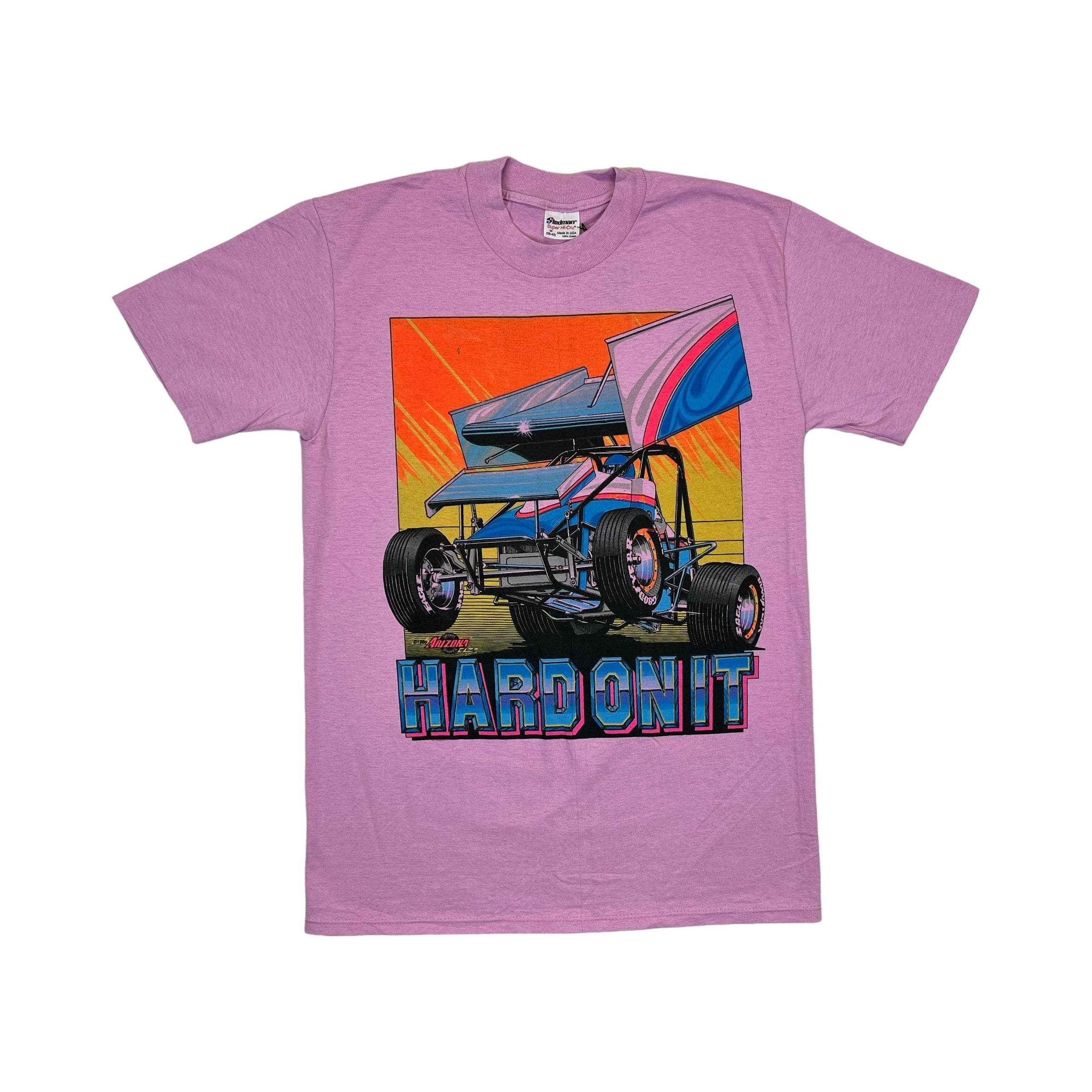 268957 (1990) Hard On It, Sprint Car Racing Double Sided Purple T-Shirt m