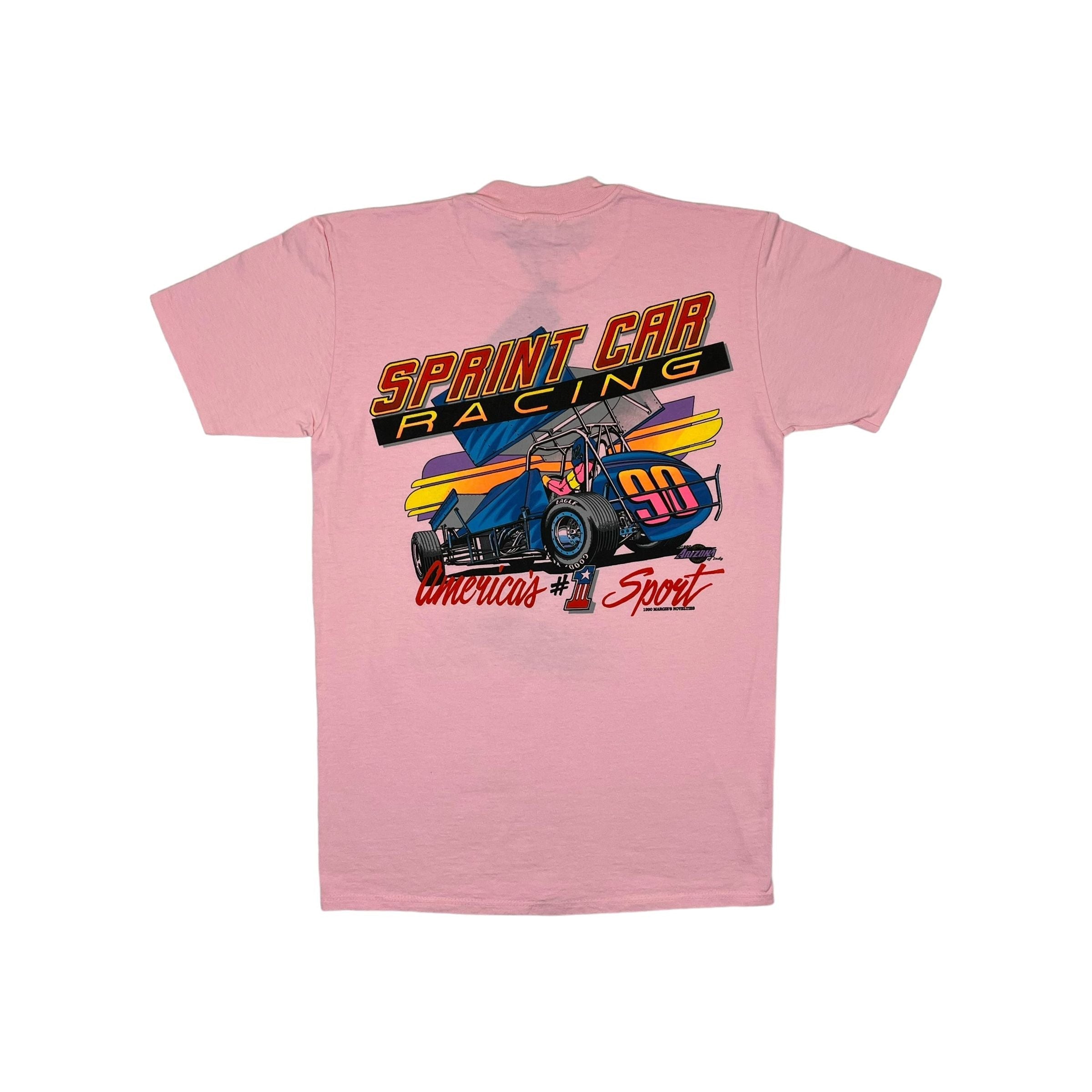 269056 (1990) Shit Happens, Sprint Car Racing Double Sided Light Pink T-Shirt
