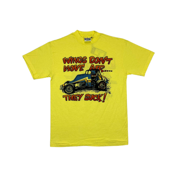 (1984) Wings Don't Move Air, They Suck Sprint Car Racing Yellow T-Shirt L