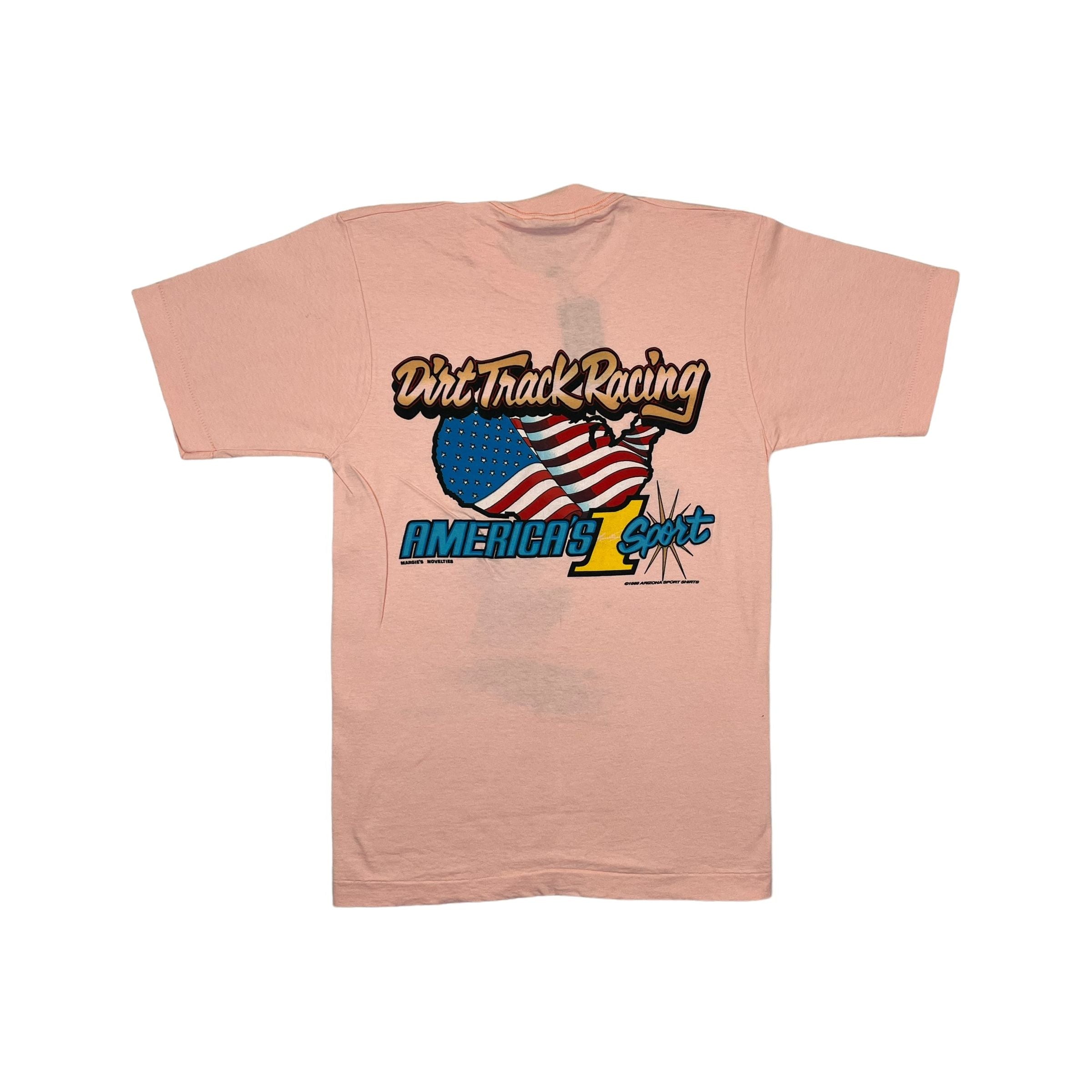 269054 (1990) Shit Happens, Sprint Car Racing Double Sided Peach T-Shirt m