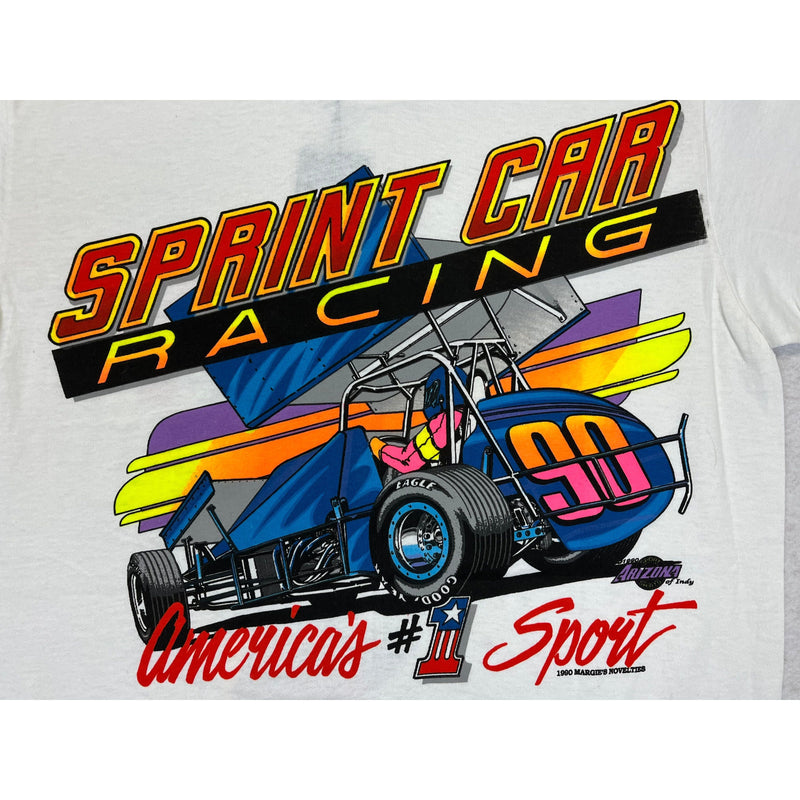 (1990) Shit Happens, Sprint Car Racing Double Sided White T-Shirt