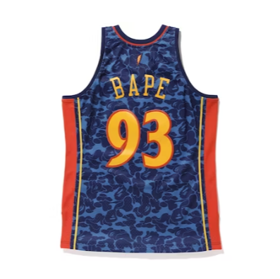 BAPE x Mitchell & Ness Warriors ABC Basketball Swingman Jersey 'Navy'