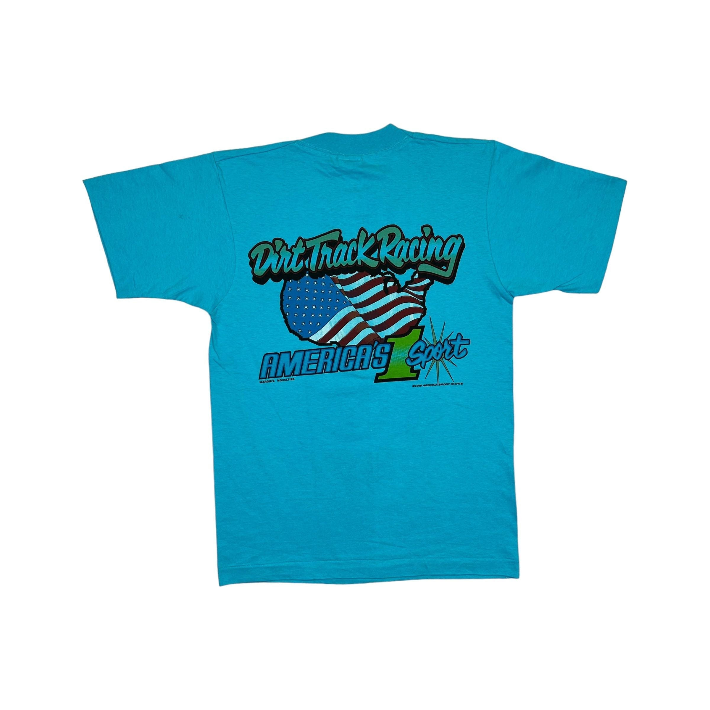 269047 (1990) Shit Happens, Sprint Car Racing Double Sided Blue T-Shirt L