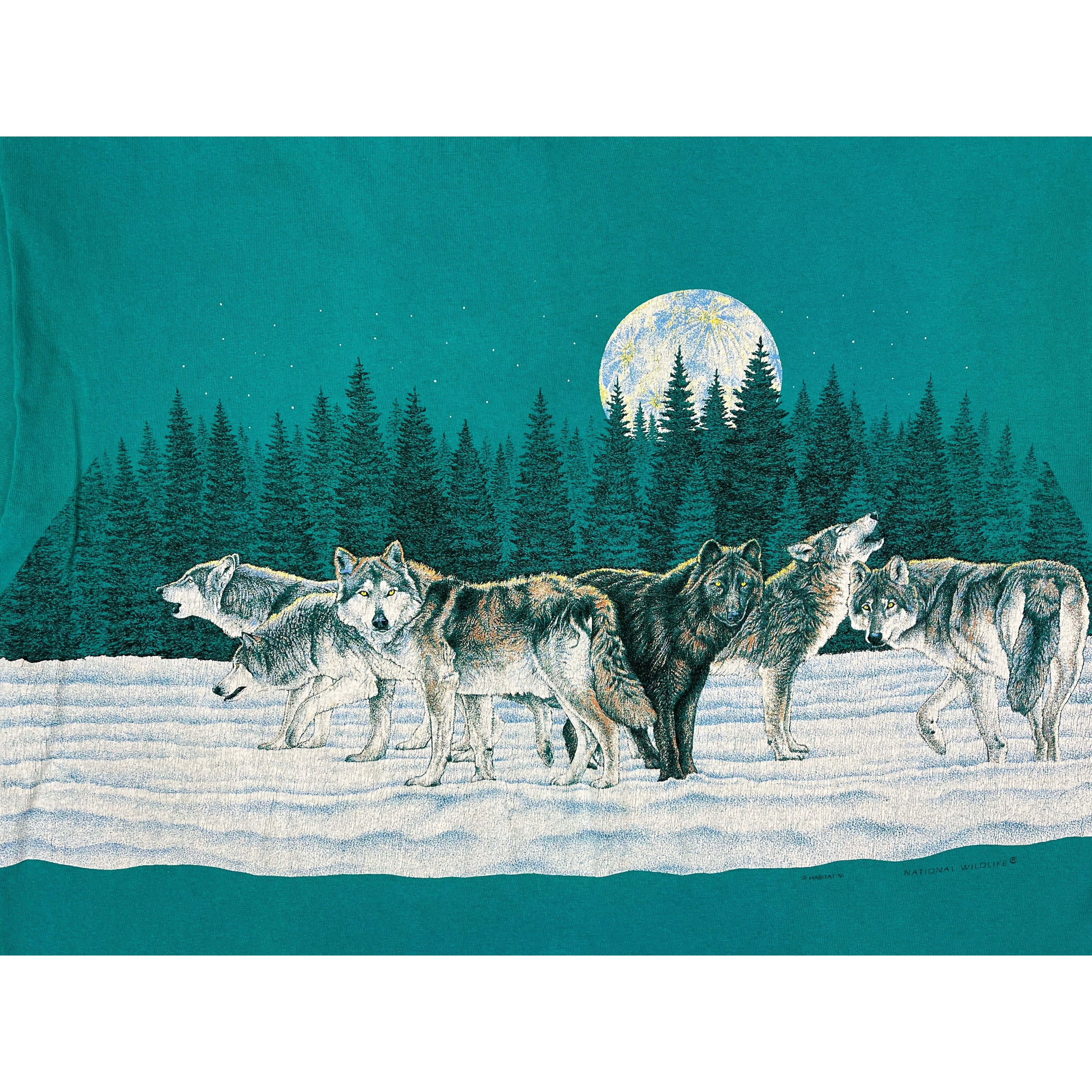 268213 (1991) Wolf Pack Snowy Forest Wrap Around T-Shirt
