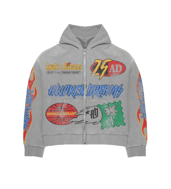776304 Awoken Dreams Dept Grey Zip Hoodie