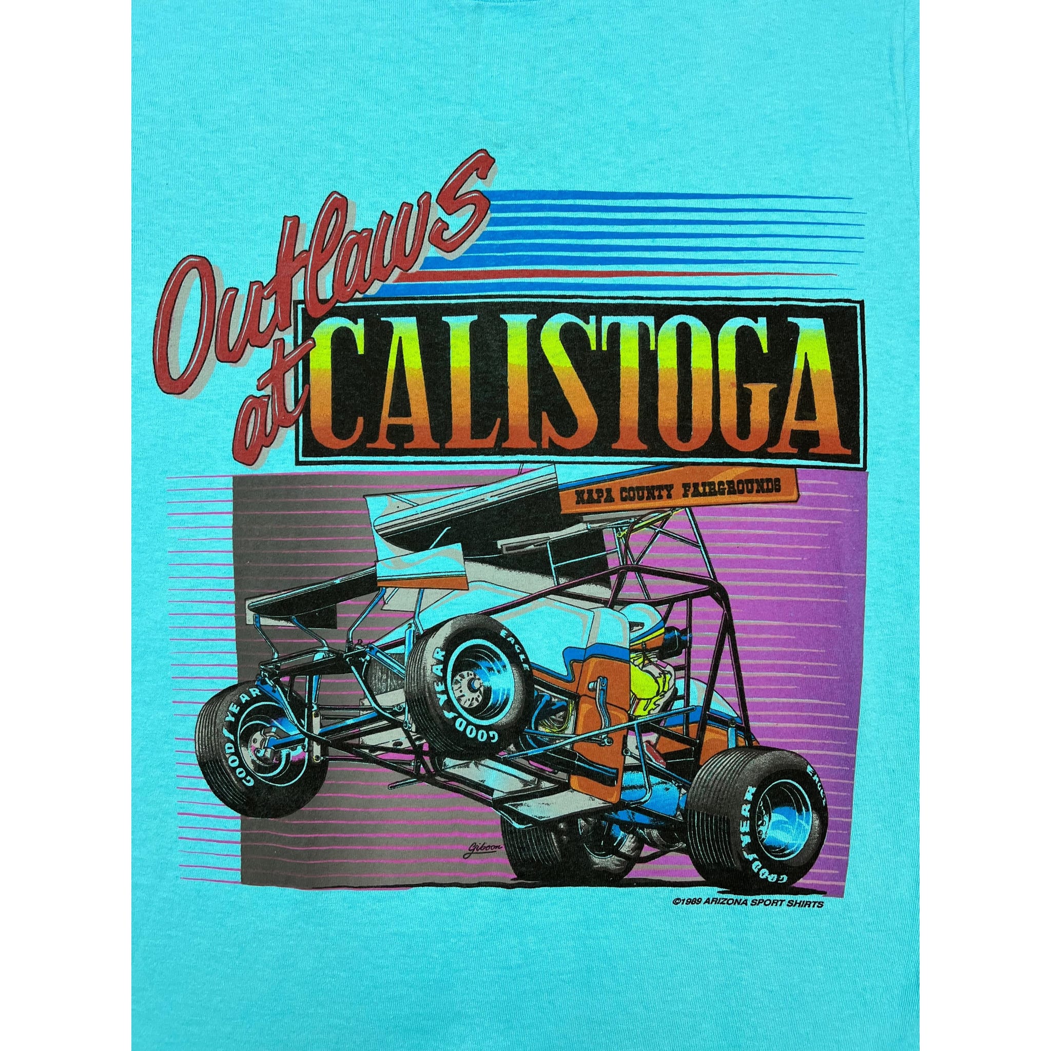 268967 (1989) Outlaws of Calistoga Speedway Napa County Sea Blue T-Shirt