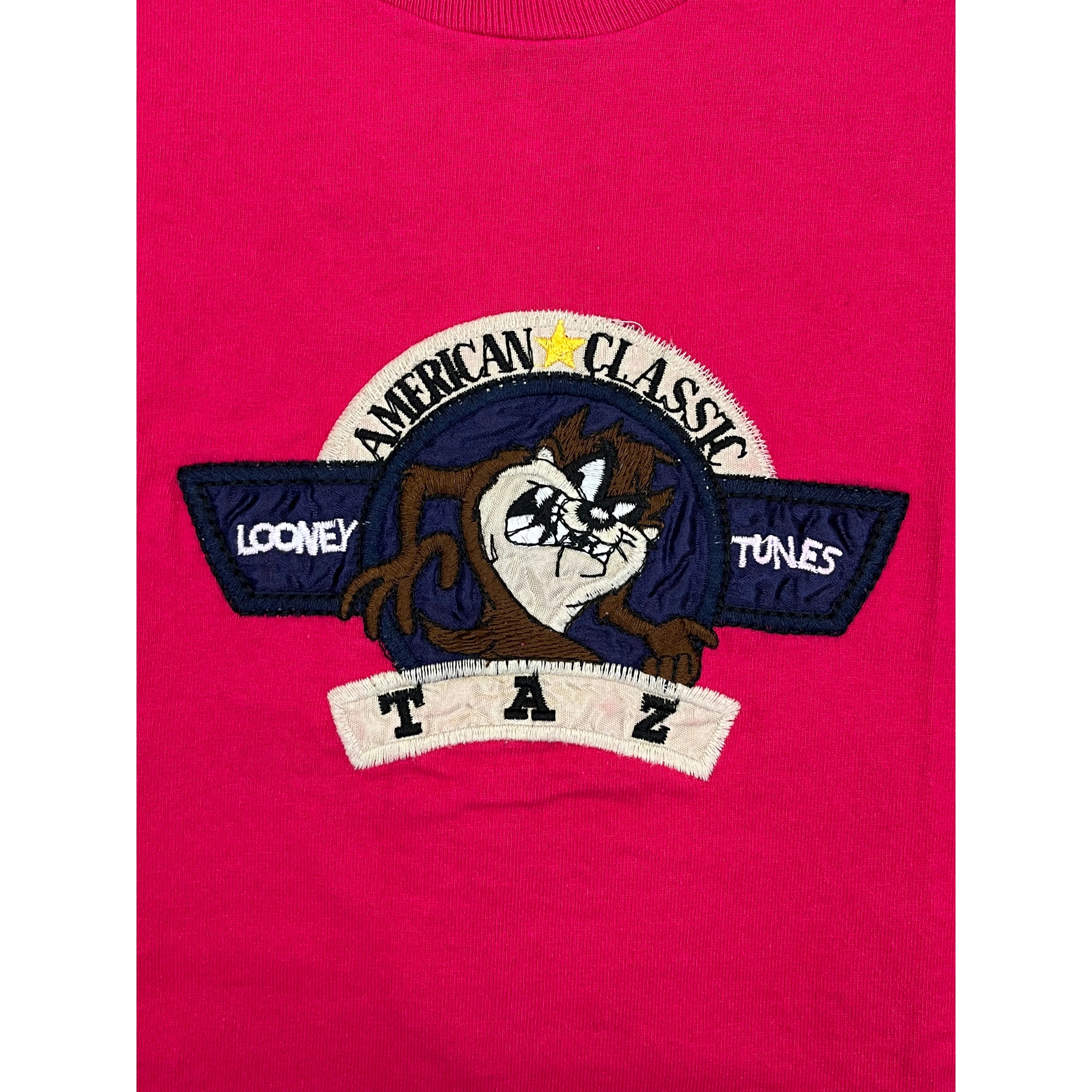 271154 (90s) Looney Tunes Tazmanian Devil Embroidered Pink T-Shirt