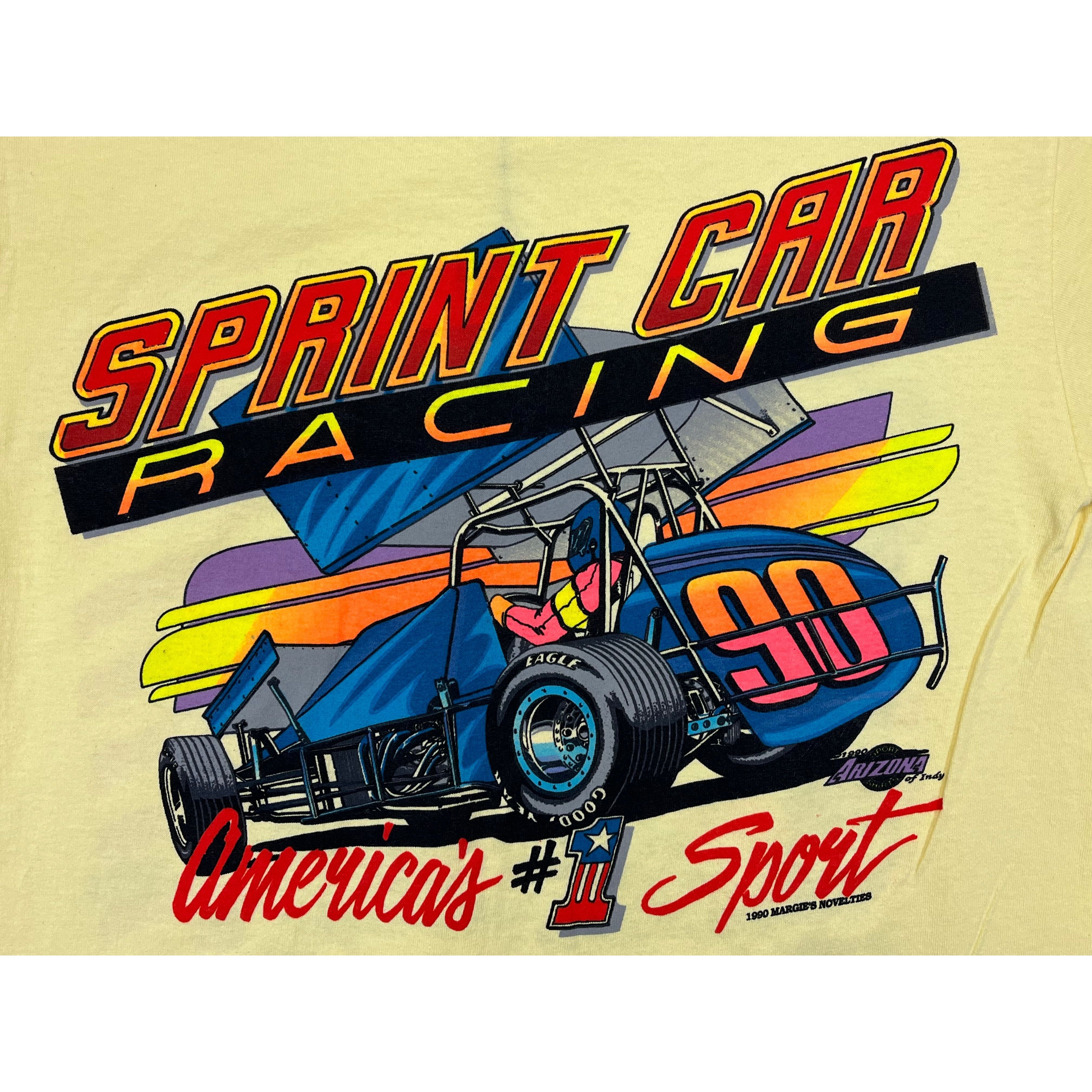268994 (1990) Beers, Bikinis, & Racing Sprint Car Dirt Racing Yellow T-Shirt
