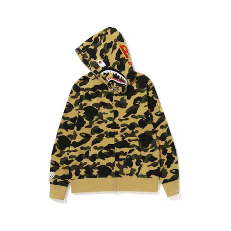 BAPE 1st Camo 2nd PONR Shark Full Zip Hoodie 'Yellow'