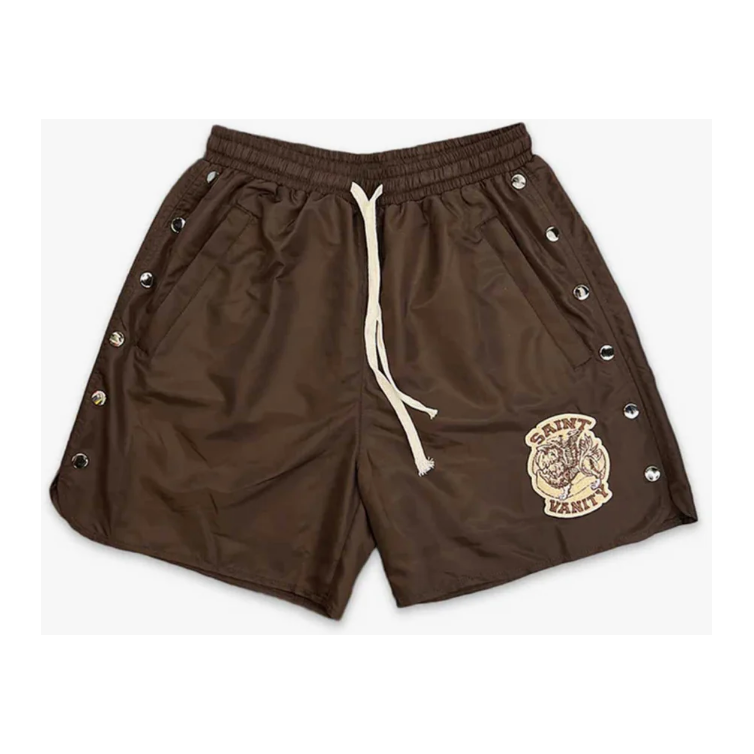 Saint Vanity Nylon Logo Button Shorts 'Brown'