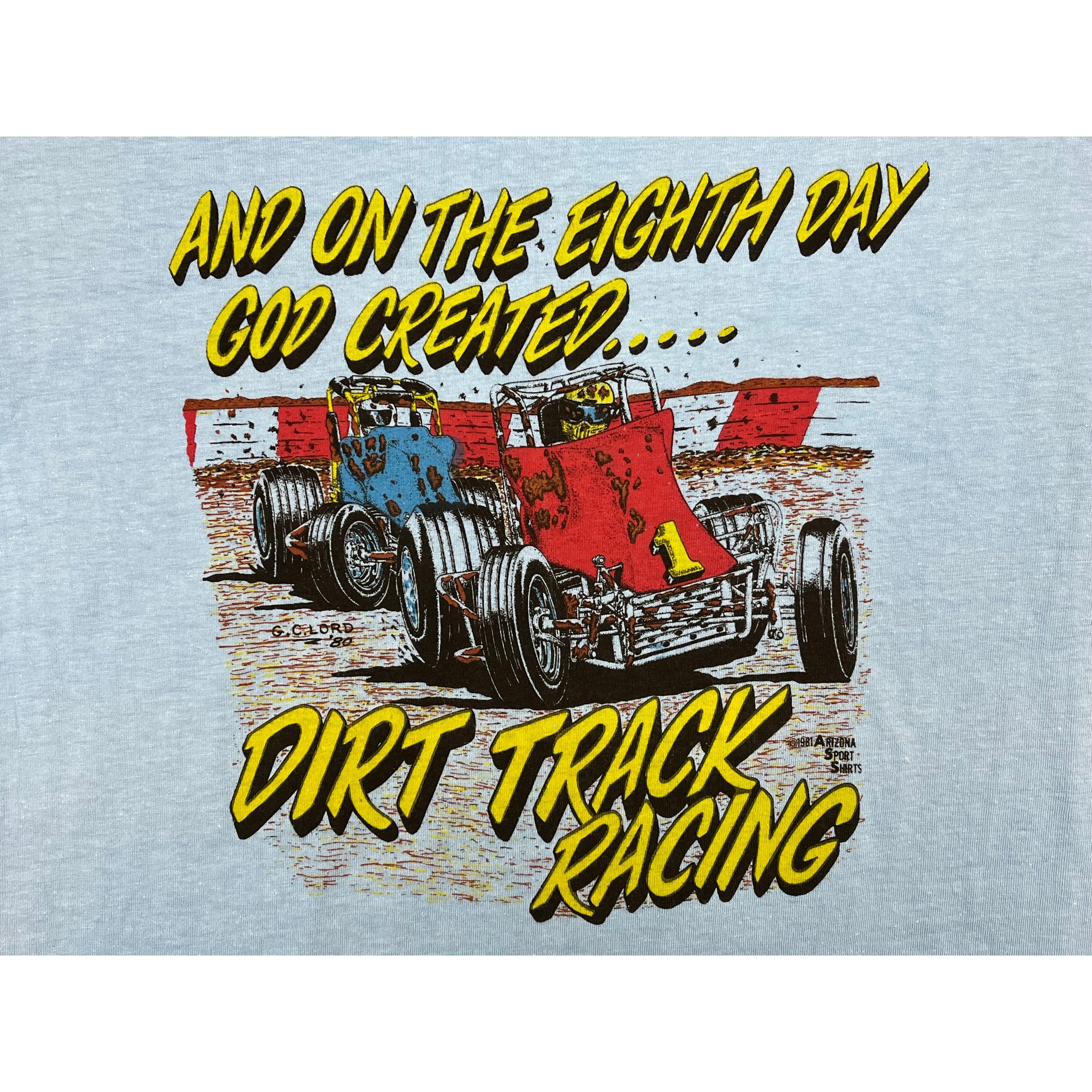 268930 (1981) On the 8th Day God Created... Dirt Track Racing Blue T-Shirt