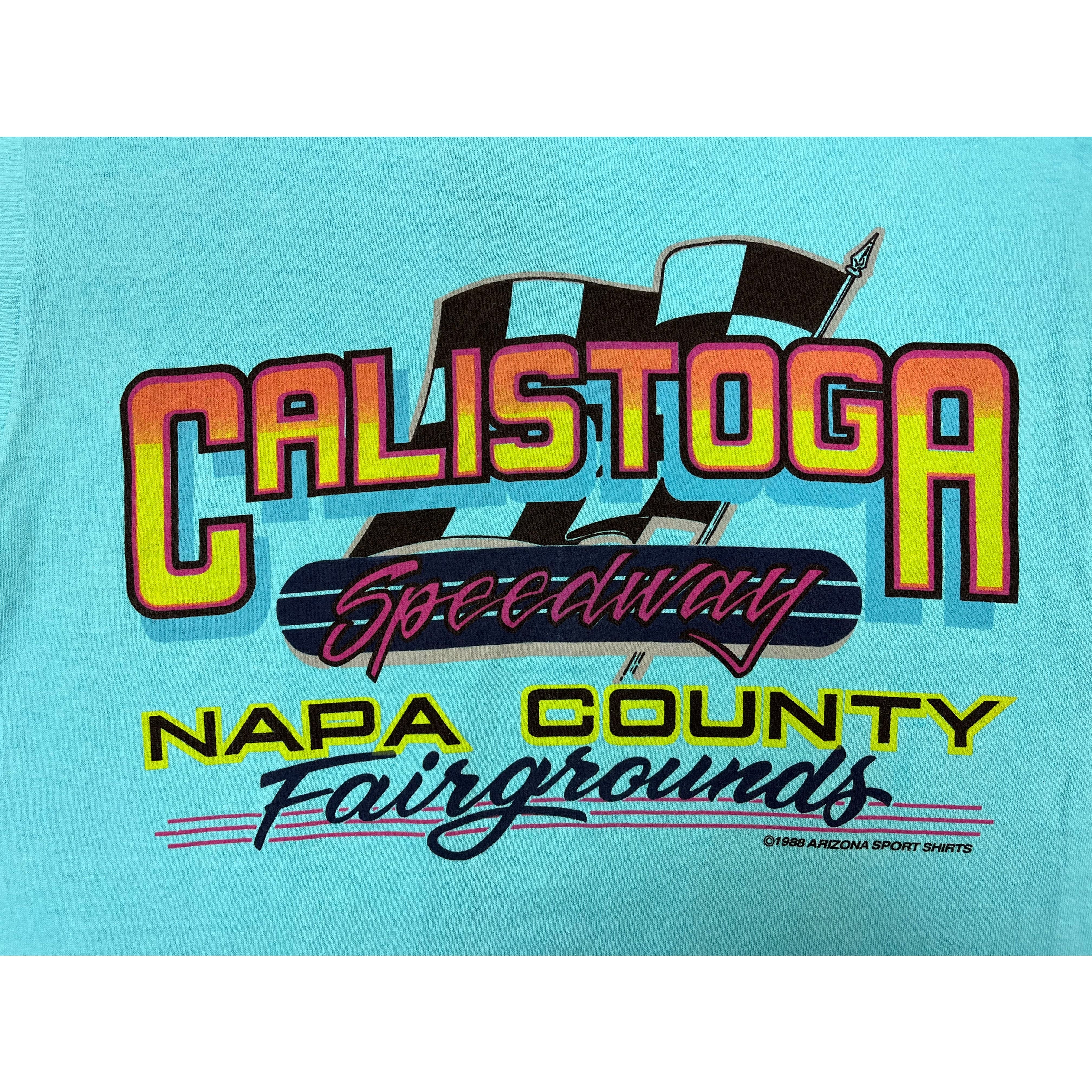 268965 (1989) Outlaws of Calistoga Speedway Napa County Sea Blue T-Shirt