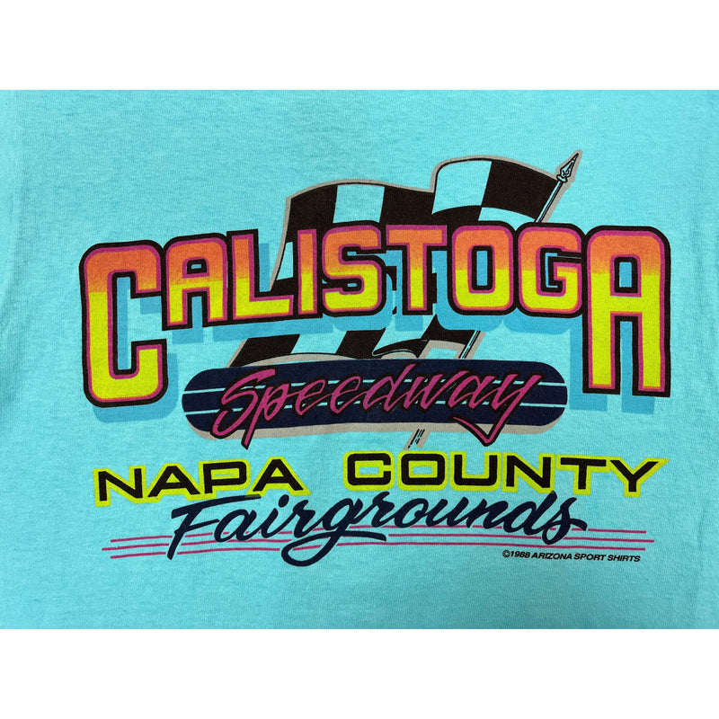 (1989) Outlaws of Calistoga Speedway Napa County Sea Blue T-Shirt