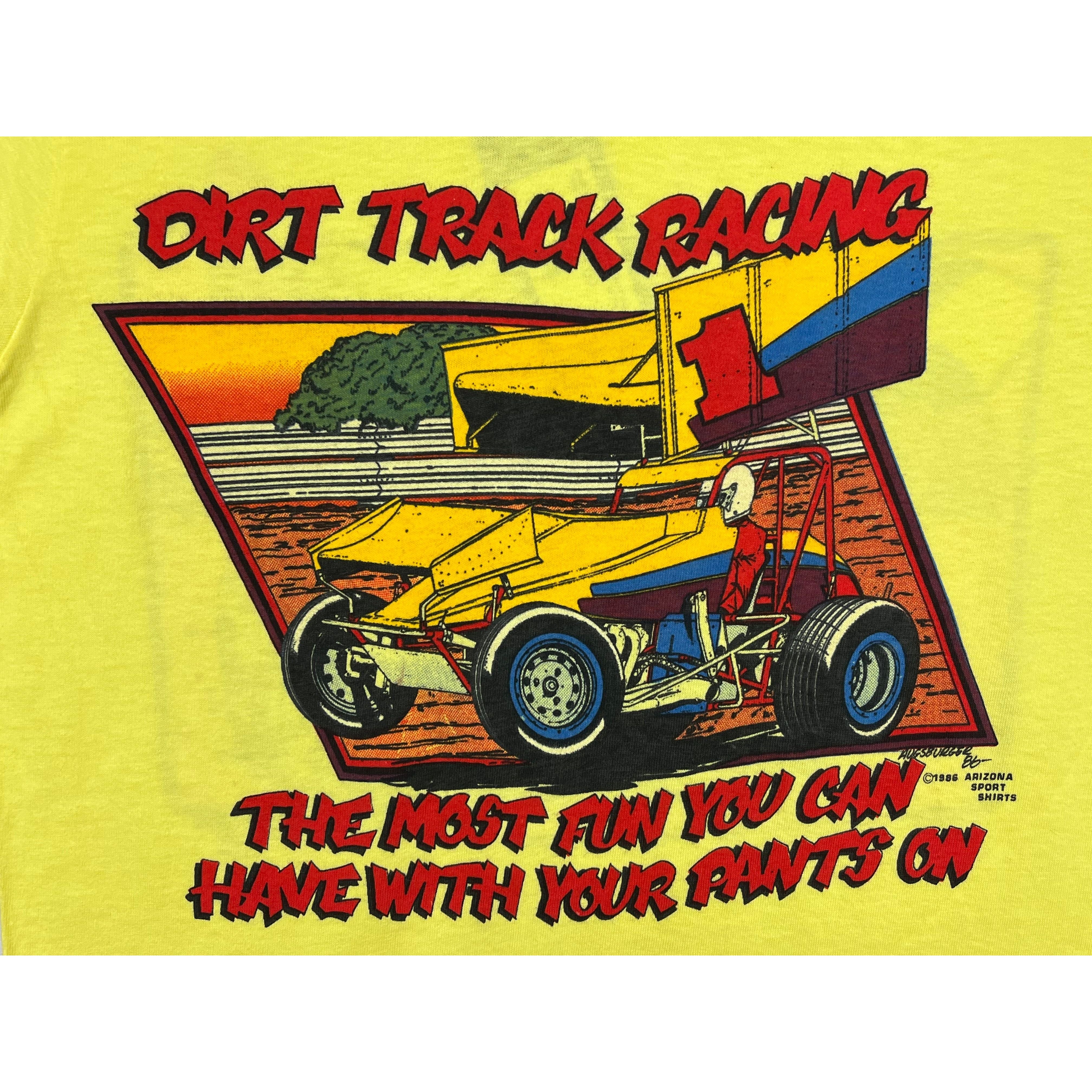 268896 (1986) Dirt Track Racing The Most Fun.. With Your Pants On Yellow T-Shirt m