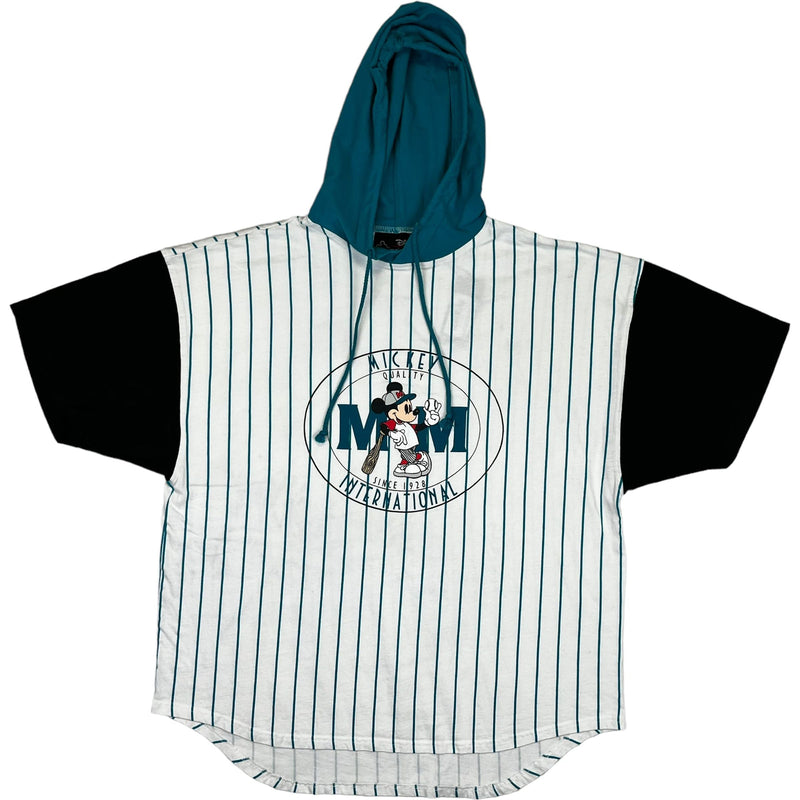 (90s) Mickey Mouse Baseball Pinstripe T-Shirt Short Sleeve Hoodie