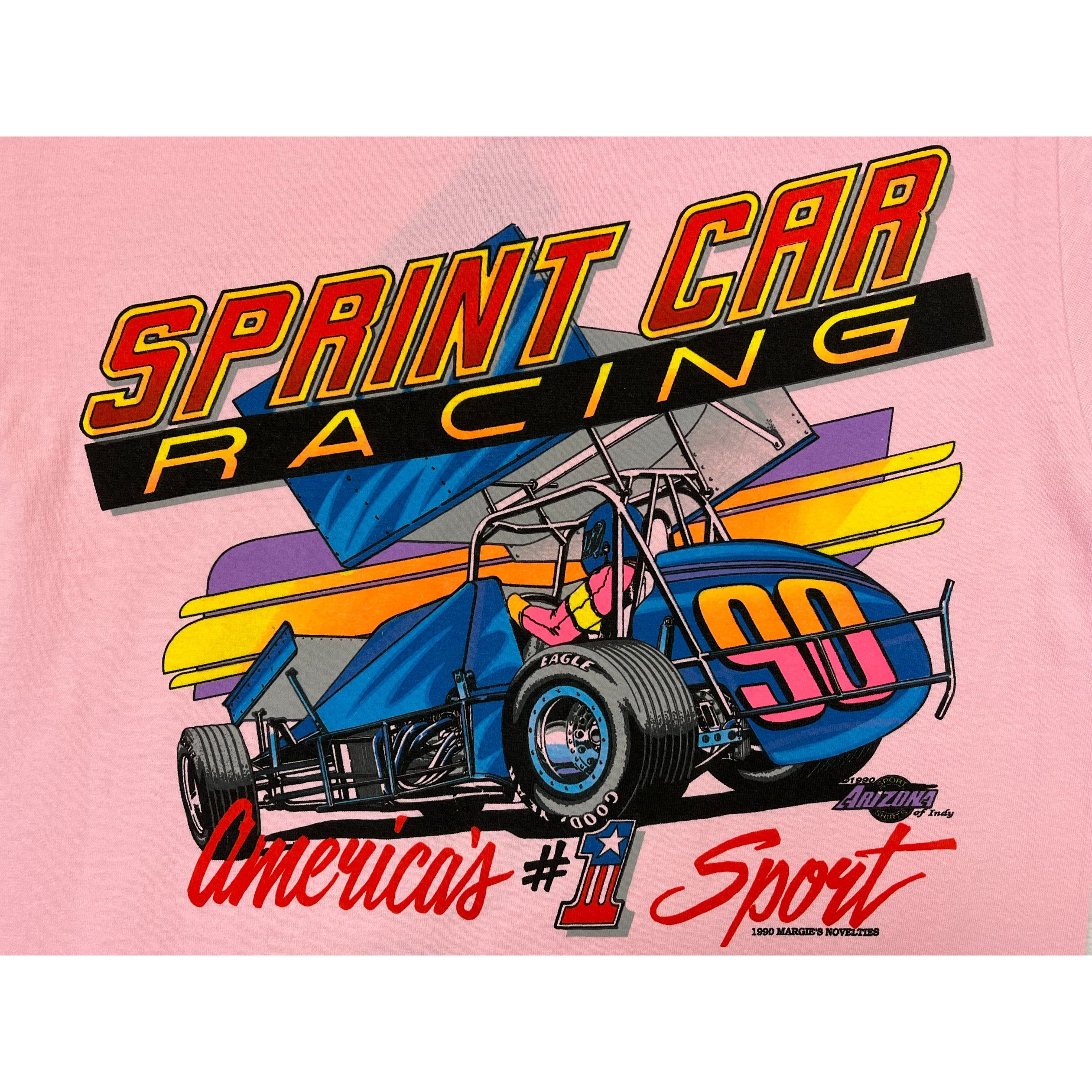 269056 (1990) Shit Happens, Sprint Car Racing Double Sided Light Pink T-Shirt