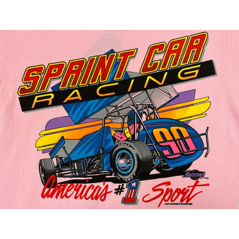 (1990) Shit Happens, Sprint Car Racing Double Sided Light Pink T-Shirt