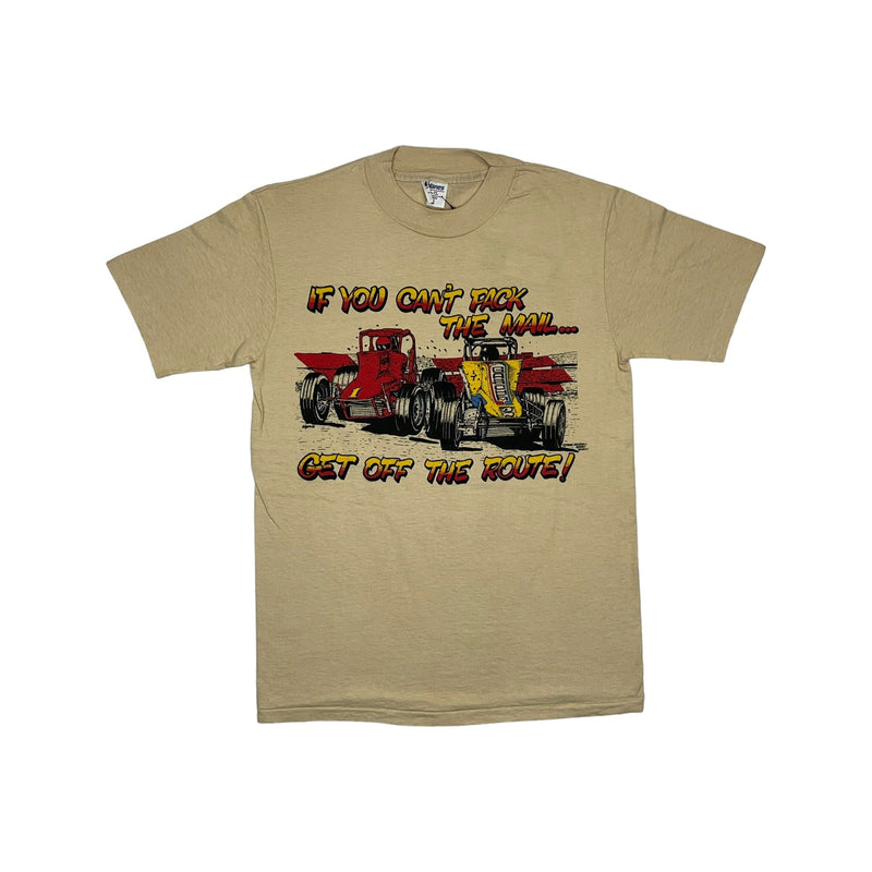 (80s) Sprint Car Dirt Track Mail Racing Pun Beige T-Shirt