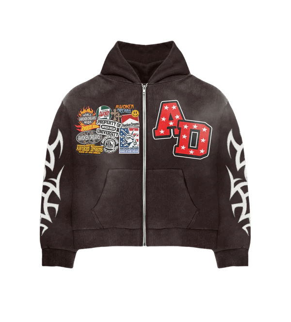 791584 Awoken Dream Patchwork Zip Up Hoodie (Mocha)