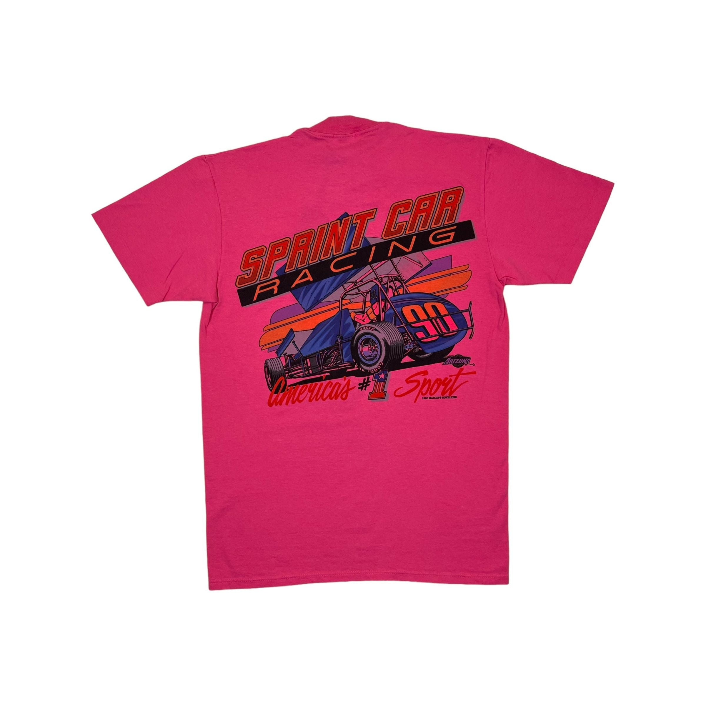 337878 (1990) Shit Happens, Sprint Car Racing Double Sided Dark Pink T-Shirt m