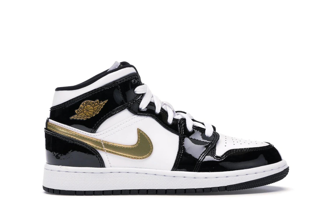 SP16352 Jordan 1 Mid Patent Black White Gold (GS)