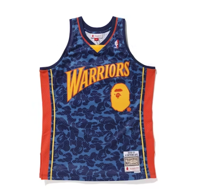 BAPE x Mitchell & Ness Warriors ABC Basketball Swingman Jersey 'Navy'